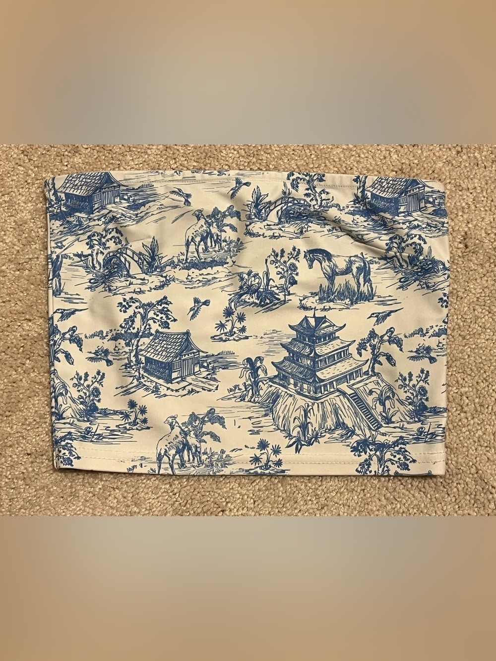 Edikted Toile Tube Top in Blue and White